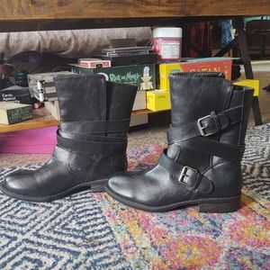 Black Strappy Vegan Moto Boots